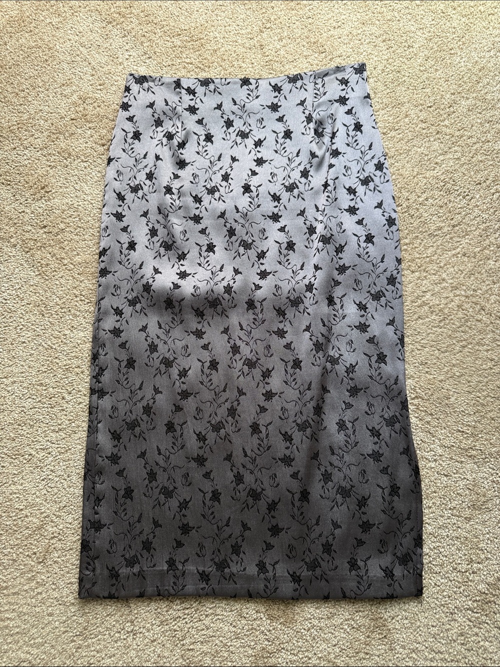 Black Floral Jacquard Pencil Skirt by